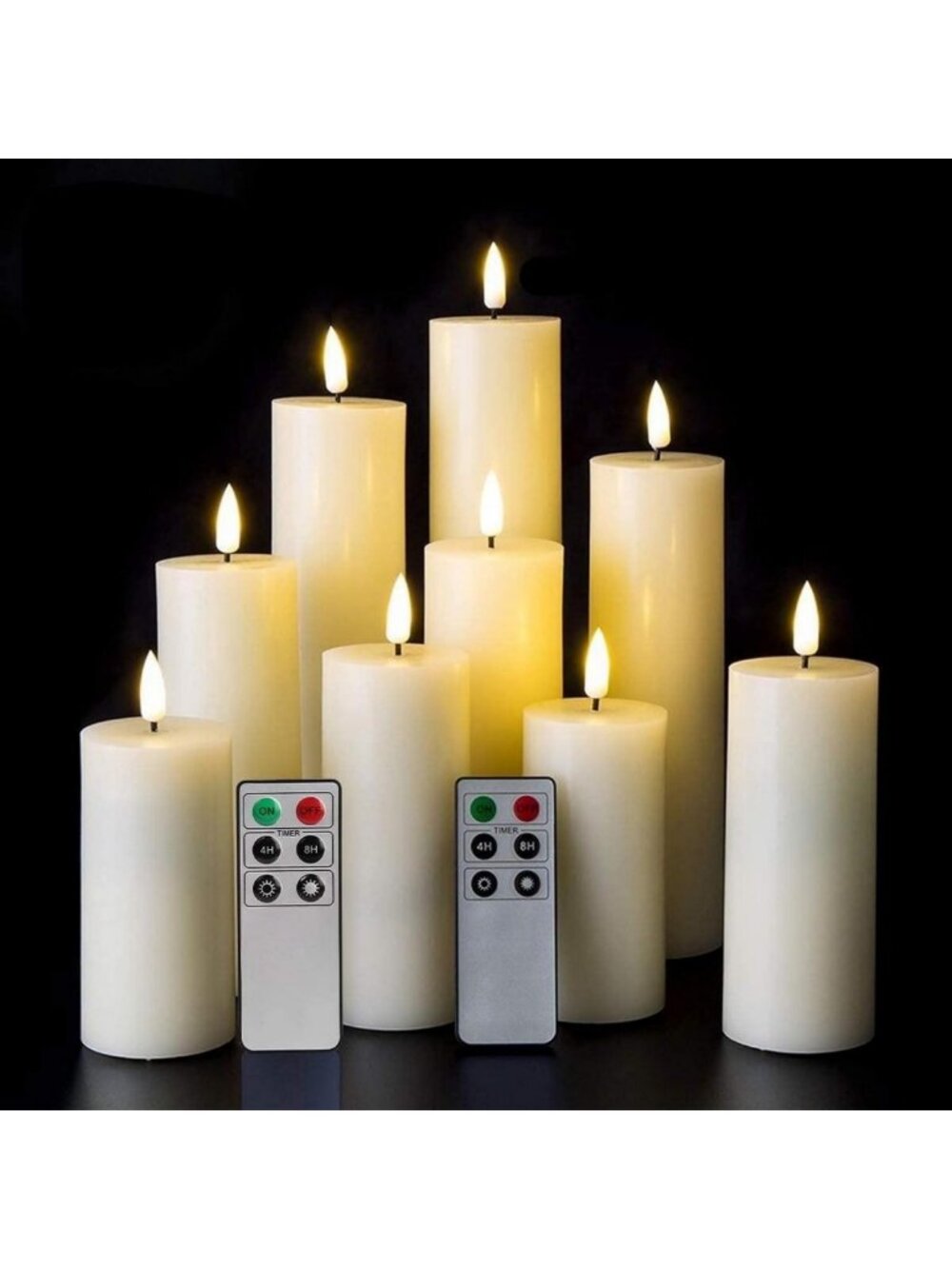 Set of 9 Ivory Flameless LED Pillar Candles with Remote - Elegant Home Decor